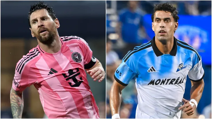 Lionel Messi #10 of Inter Miami and Daniel Rios #14 of CF Montreal