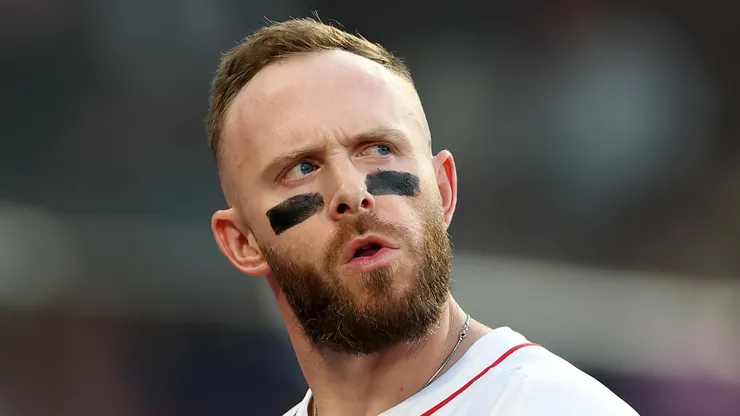 Trevor Story #10 of the Boston Red Sox at Fenway Park.