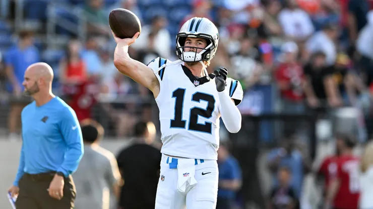 Kenny Pickett #12 of the Carolina Panthers warms up.