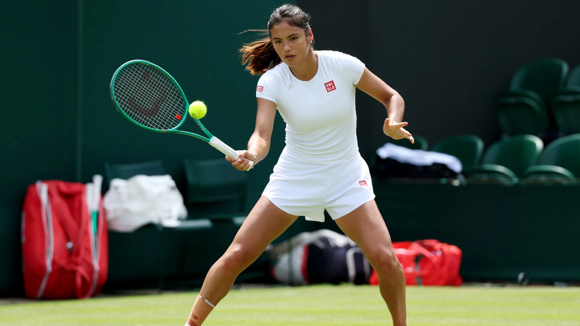 Emma Raducanu during a training session before The Championships Wimbledon 2026 (Source: Clive Brunskill/Getty Images)