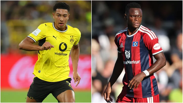 Jobe Bellingham of Borussia Dortmund and Patson Daka of Hamburger SV