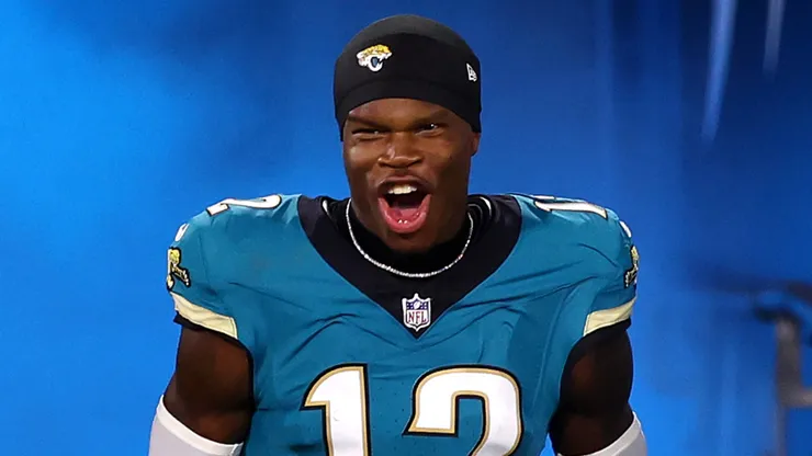 Travis Hunter #12 of the Jacksonville Jaguars