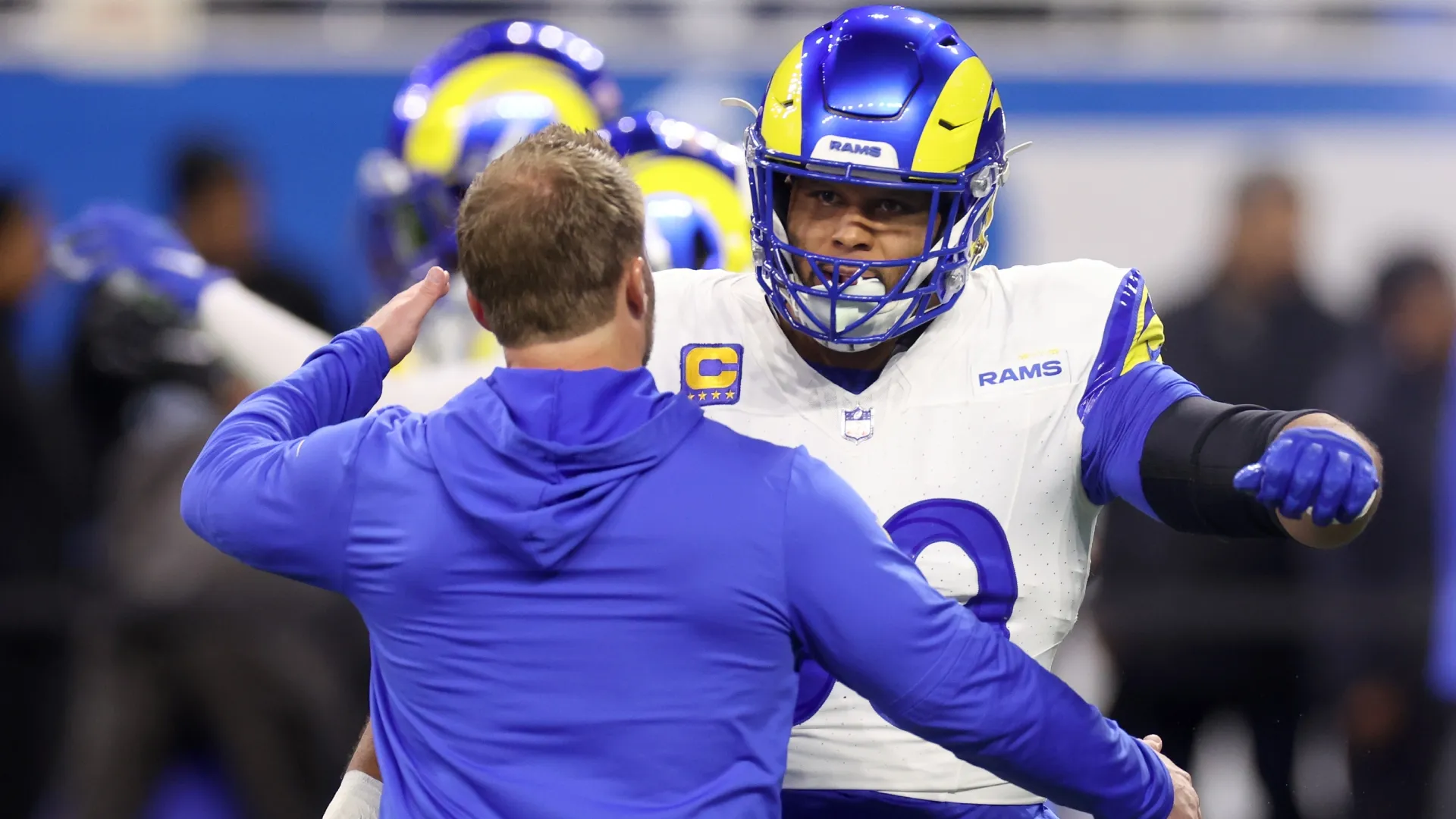 Aaron Donald hugs Sean McVay