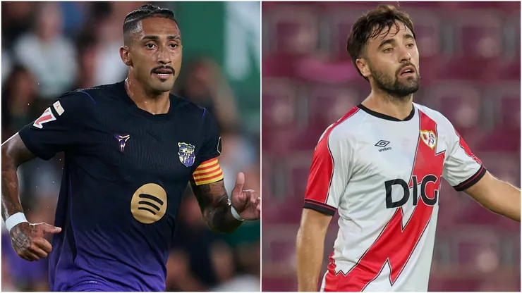 Raphinha of Barcelona and Unai Lopez of Rayo Vallecano