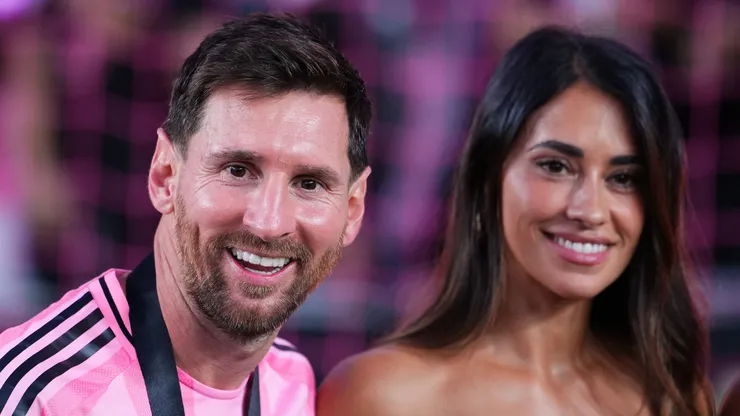 Lionel Messi #10 of Inter Miami CF and Antonella Rocuzzo