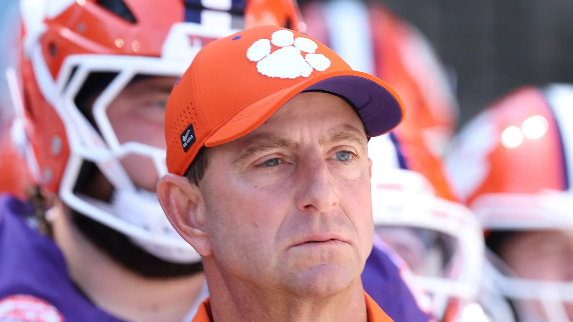 Dabo Swinney of the Clemson Tigers waits to lead his team on the field prior to the game between the Clemson Tigers and Georgia Tech Yellow Jackets at Bobby Dodd Stadium on September 13, 2025 in Atlanta, Georgia. 