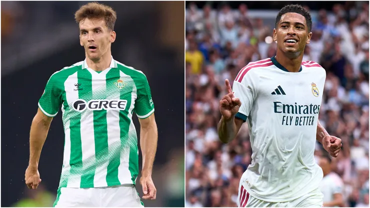 Diego Llorente of Real Betis and Jude Bellingham of Real Madrid