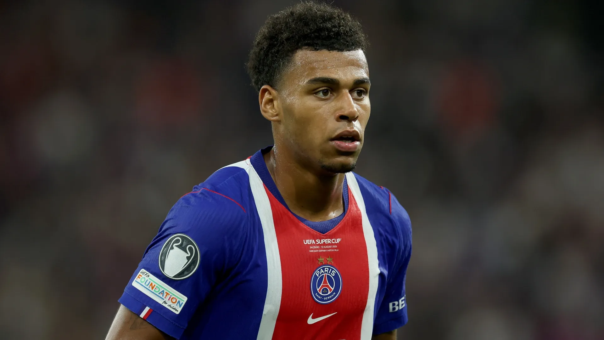 Desire Doue of Paris Saint-Germain during the UEFA Super Cup 2026 match (Source: Alexander Hassenstein/Getty Images)