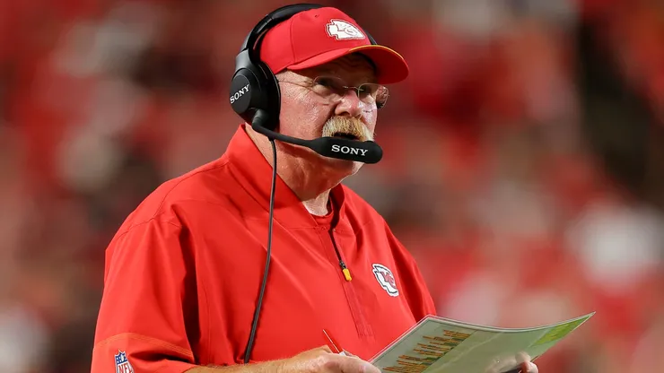 Head coach Andy Reid of the Kansas City Chiefs watches second quarter game action.