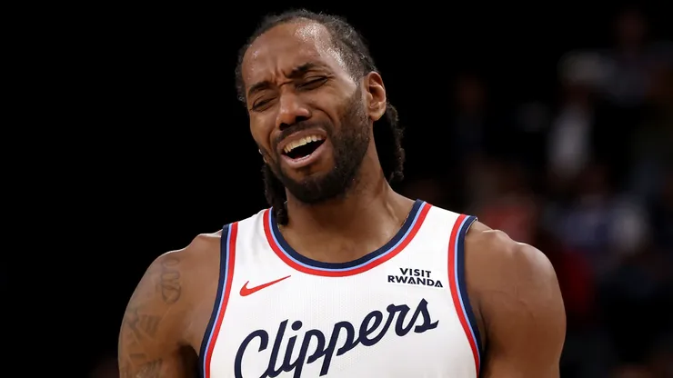 Kawhi Leonard #2 of the Los Angeles Clippers reacts.