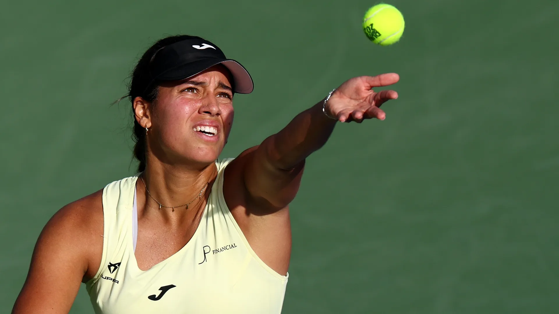 Jessica Bouzas Maneiro on day two of the of the Dubai Duty Free Tennis Championships, part of the Hologic WTA Tour (Source: Francois Nel/Getty Images)