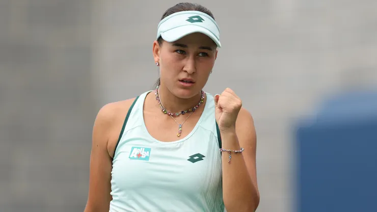 Kamilla Rakhimova during the Women's Singles First Round match on Day One of the 2026 US Open