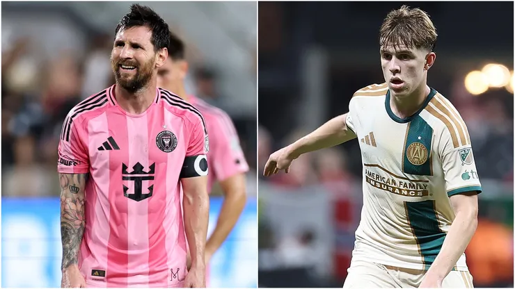 Lionel Messi #10 of Inter Miami and Cooper Sanchez #48 of Atlanta United