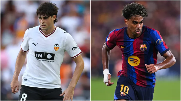 Javi Guerra of Valencia and Lamine Yamal of Barcelona