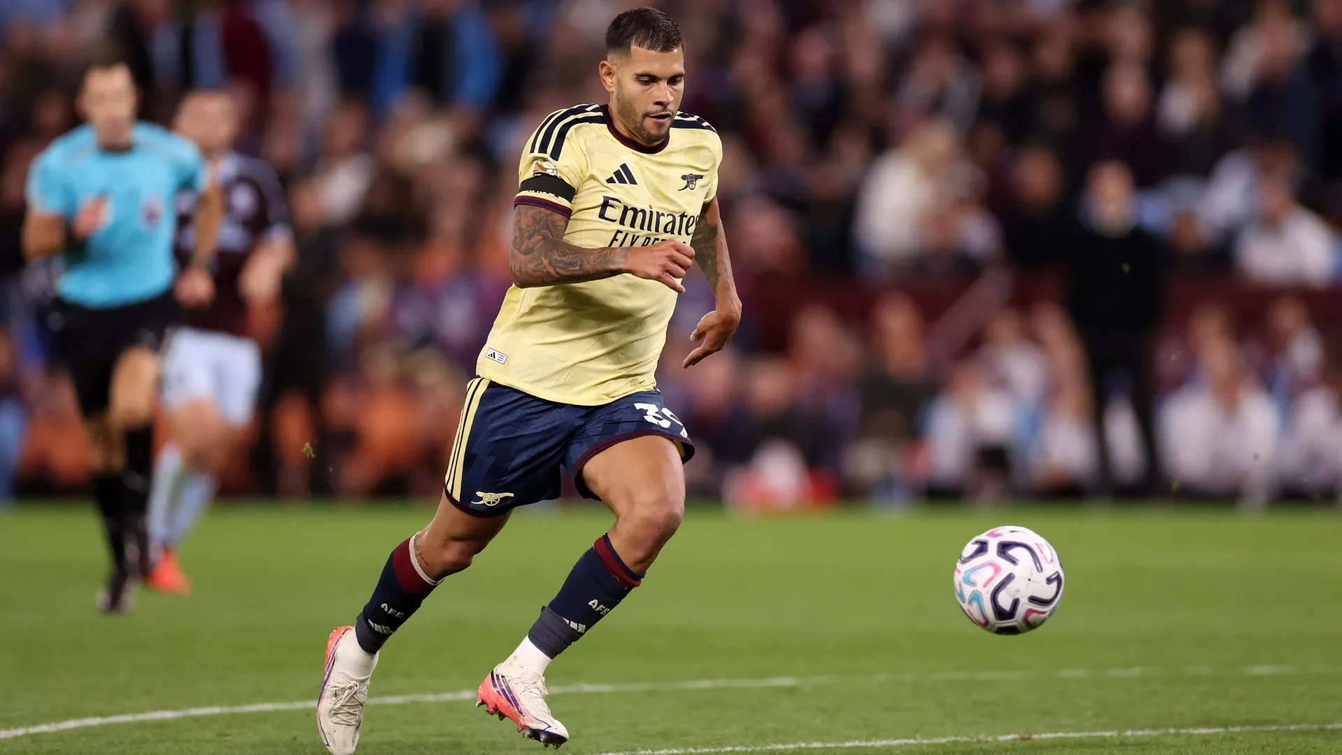 Bruno Guimaraes of Arsenal during the Premier League 2026/27 match (Source: Naomi Baker/Getty Images)