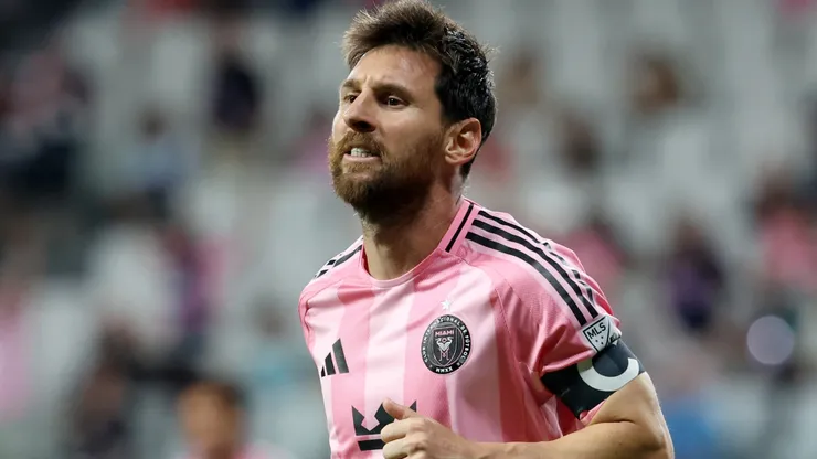Lionel Messi #10 of Inter Miami CF celebrates scoring his team's third goal.