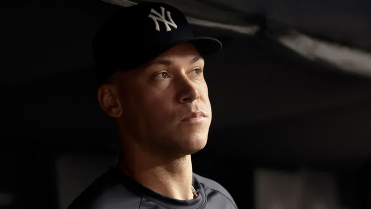 Aaron Judge #99 of the New York Yankees looks on during the seventh inning.