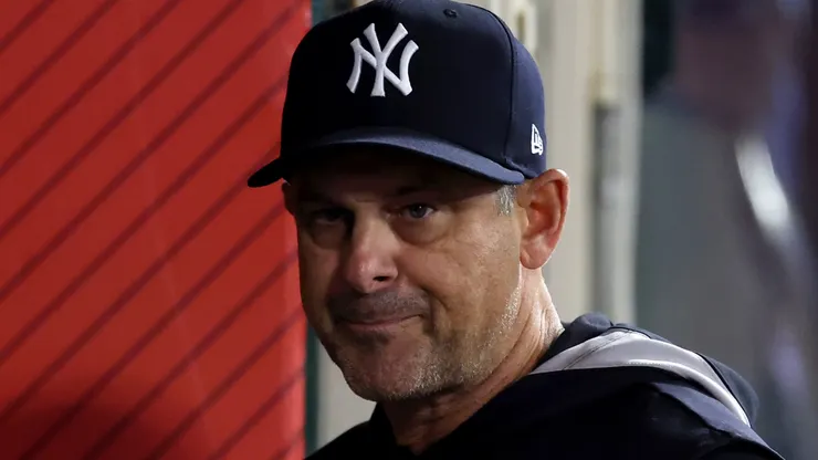 Manager Aaron Boone of the New York Yankees in the dugout.