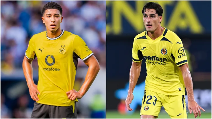 Jobe Bellingham of team Borussia Dortmund and Sergi Cardona of Villarreal