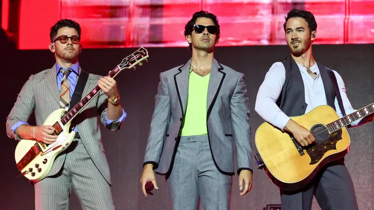 Nick Jonas, Joe Jonas, and Kevin Jonas perform onstage during Jonas Brothers: The Burning Up Tour All Over Again - New York