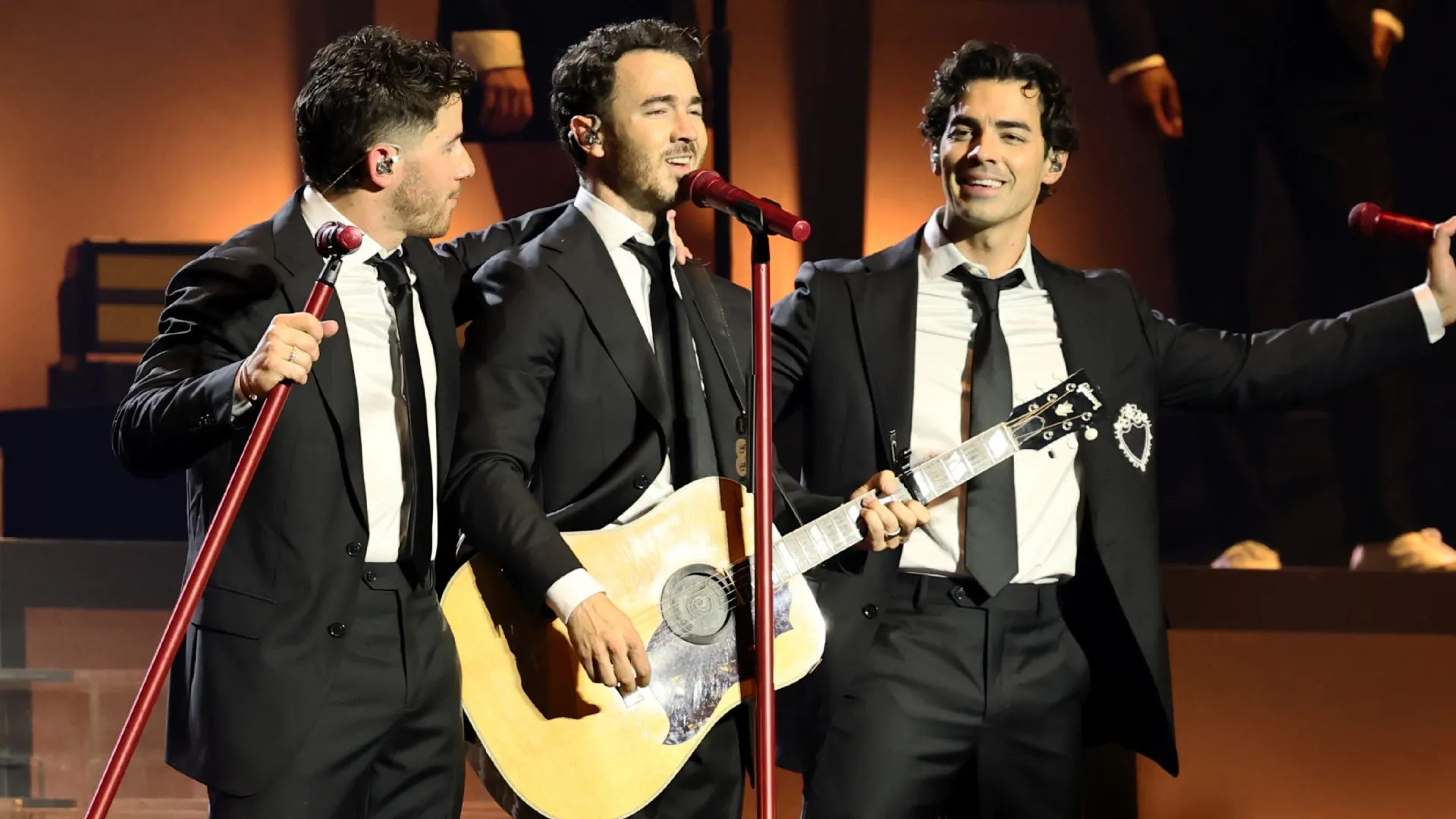 Nick Jonas, Kevin Jonas and Joe Jonas perform onstage during Jonas Brothers: The Burning Up Tour All Over Again (Source: Theo Wargo/Getty Images for Live Nation)