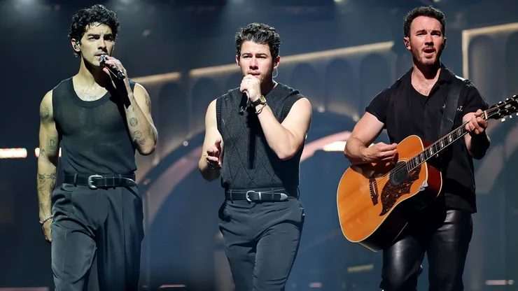 Joe, Nick and Kevin perform on stage during Jonas Brothers: JONAS20 Greetings From Your Hometown Tour