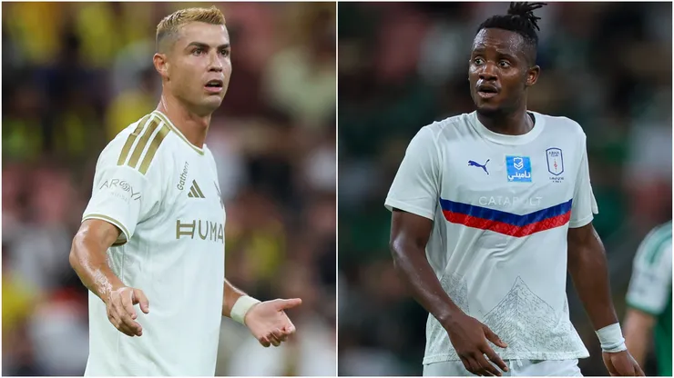 Cristiano Ronaldo of Al Nassr and Michy Batshuayi of Al Abha