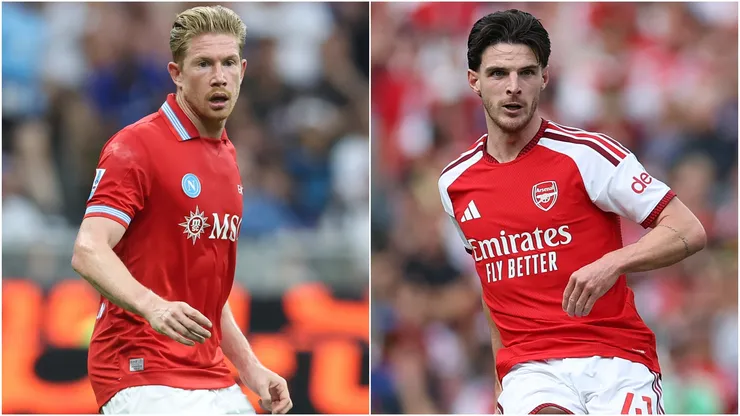 Kevin De Bruyne of SSC Napoli and Declan Rice of Arsenal