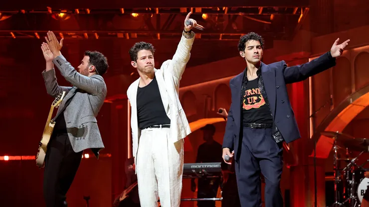 Kevin, Nick and Joe perform on stage during Jonas Brothers: JONAS20 Greetings From Your Hometown Tour