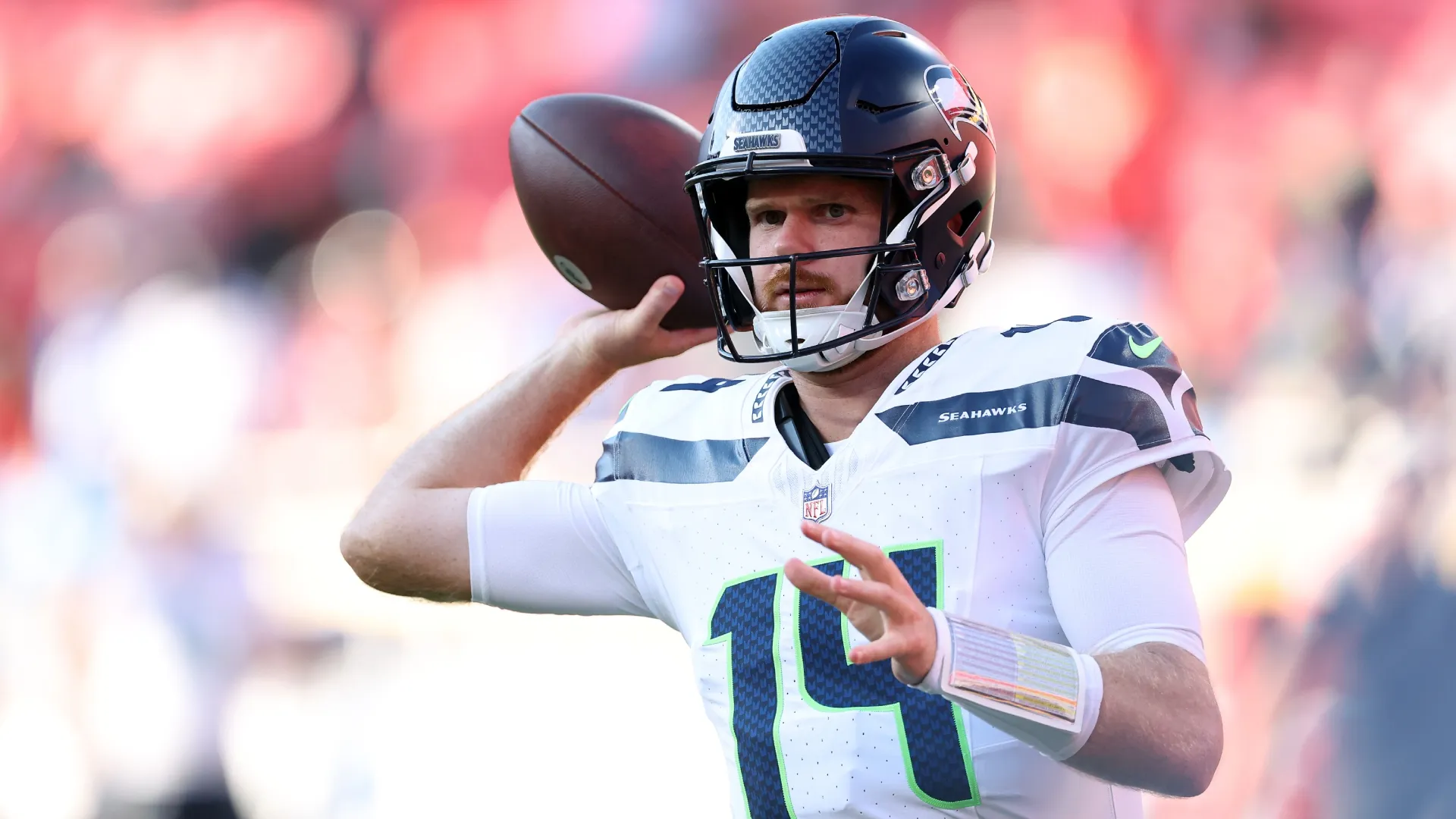 Sam Darnold #14 of the Seattle Seahawks during a preseason game (Source: Jamie Squire/Getty Images)