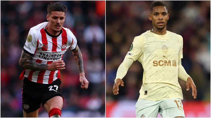 Dennis Man of PSV and Pedrinho of Shakhtar Donetsk