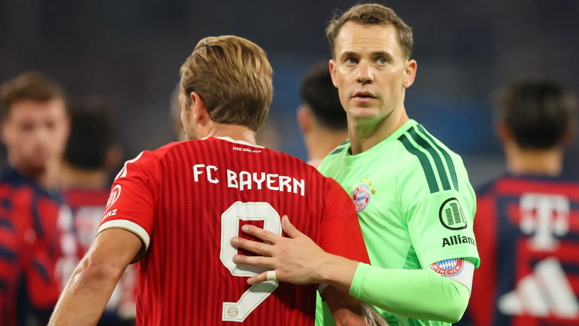 Manuel Neuer and Harry Kane of Bayern Munich after the Bundesliga 2026/27 match (Source: Alex Grimm/Getty Images)