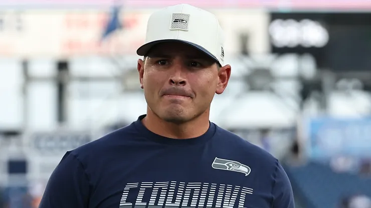 Head coach Mike MacDonald of the Seattle Seahawks looks on before a preseason game.