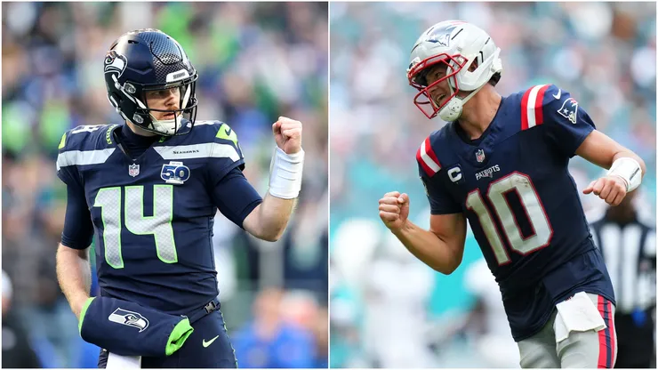 Sam Darnold of the Seattle Seahawks and Drake Maye of the New England Patriots.