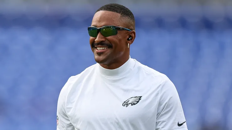 Jalen Hurts #1 of the Philadelphia Eagles reacts before the preseason game.