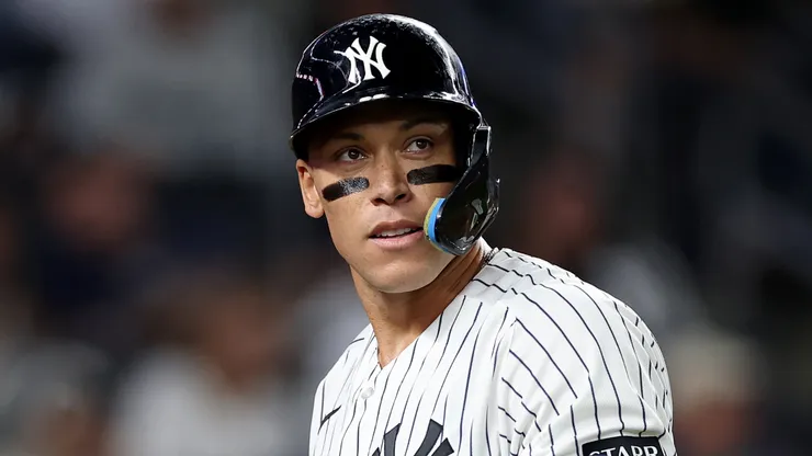 Aaron Judge #99 of the New York Yankees reacts.
