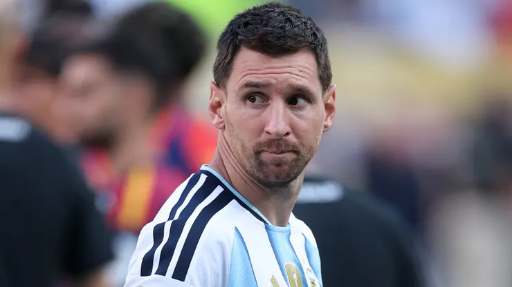 Lionel Messi #10 of Argentina reacts.