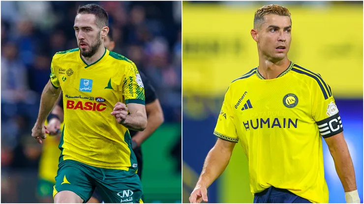 Konstantinos Fortounis of Al-Khaleej FC and Cristiano Ronaldo of Al Nassr