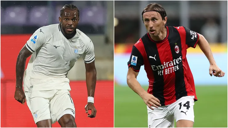 Nuno Tavares of SS Lazio and Luka Modric of AC Milan