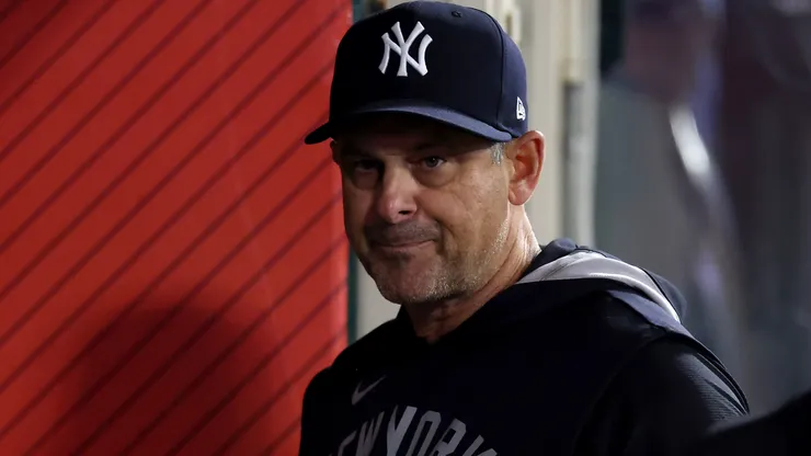 Manager Aaron Boone of the New York Yankees leaves the dugout.