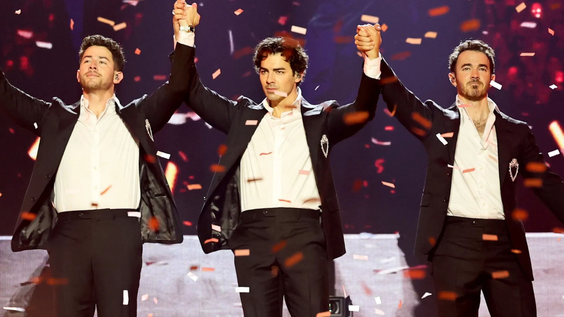 Nick, Joe and Kevin during Jonas Brothers: The Burning Up Tour All Over Again – New York (Source: Theo Wargo/Getty Images for Live Nation)
