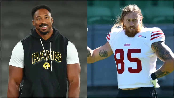 Myles Garrett of the Rams and George Kittle of the 46ers.
