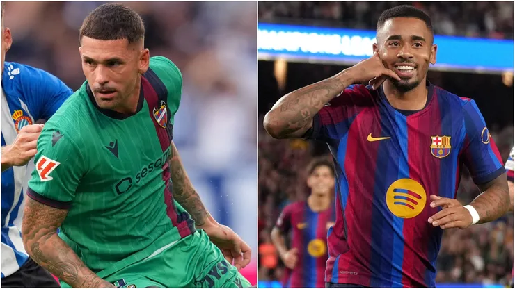 Adrian de la Fuente of Levante and Gabriel Jesus of Barcelona