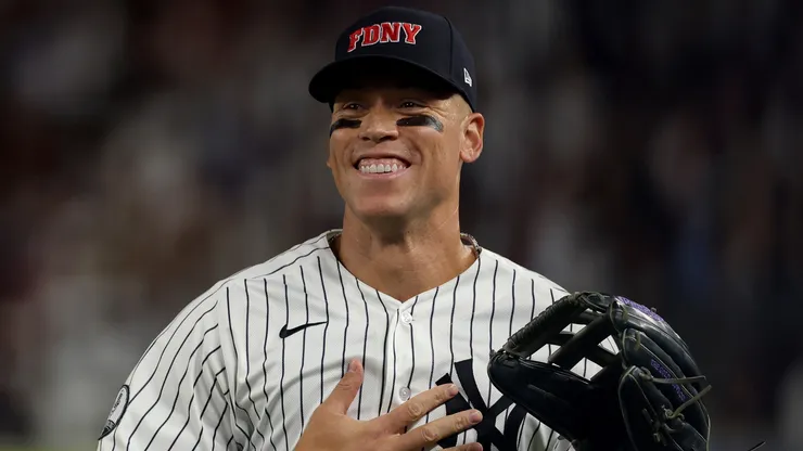 Aaron Judge #99 of the New York Yankees heads to the dugout after the fourth inning.