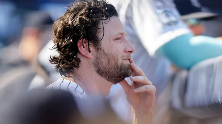 Gerrit Cole #45 of the New York Yankees looks on.