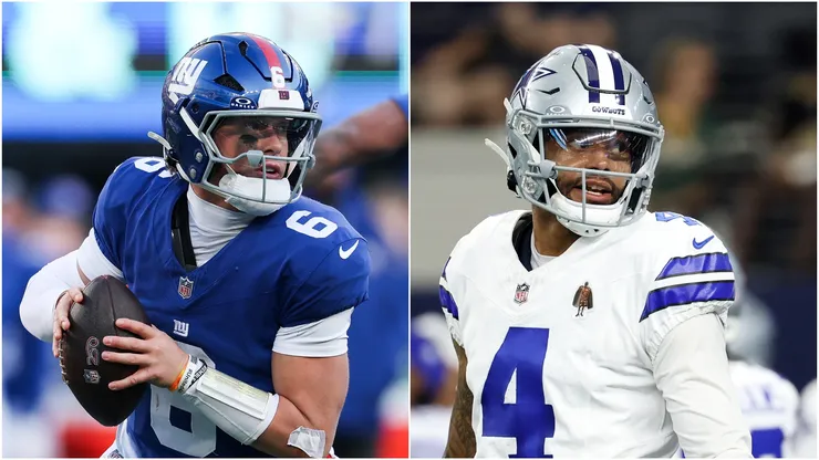 Jaxson Dart of the New York Giants and Dak Prescott of the Dallas Cowboys.