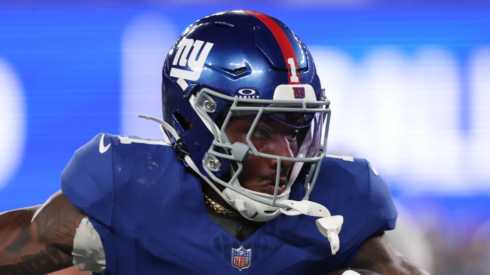 Malik Nabers #1 of the New York Giants runs the ball during the third quarter against the Dallas Cowboys at MetLife Stadium on September 13, 2026 in East Rutherford, New Jersey.