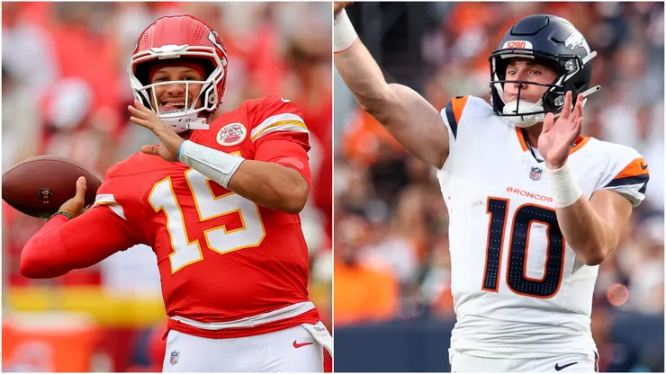 Patrick Mahomes of Kansas City Chiefs and Bo Nix of Denver Broncos