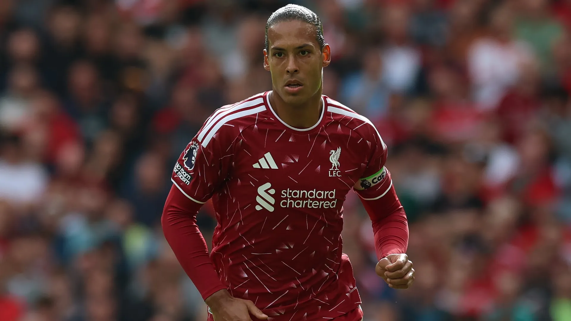 Virgil van Dijk of Liverpool is seen during the Premier League 2026/27 match (Source: Ian MacNicol/Getty Images)