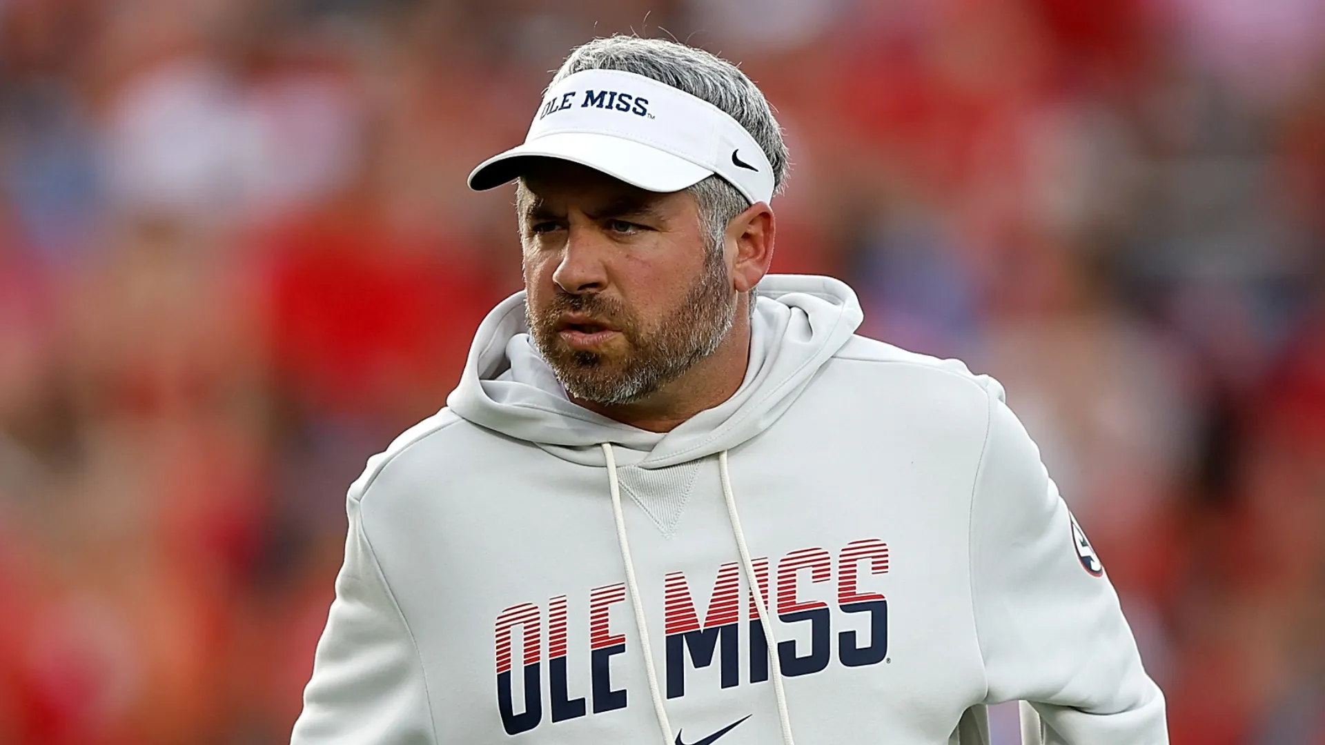Pete Golding of the Mississippi Rebels looks on before the game against the Charlotte 49ers at Vaught-Hemingway Stadium on September 12, 2026 in Oxford, Mississippi.